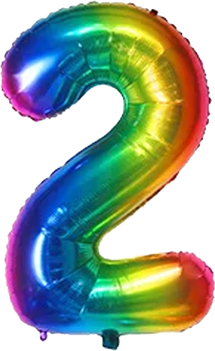 CIJFER BALLON 2 MULITCOLOR 86CM - NUMMER 2 BALLON - FOLIE BALLON VERJAARDAG 2