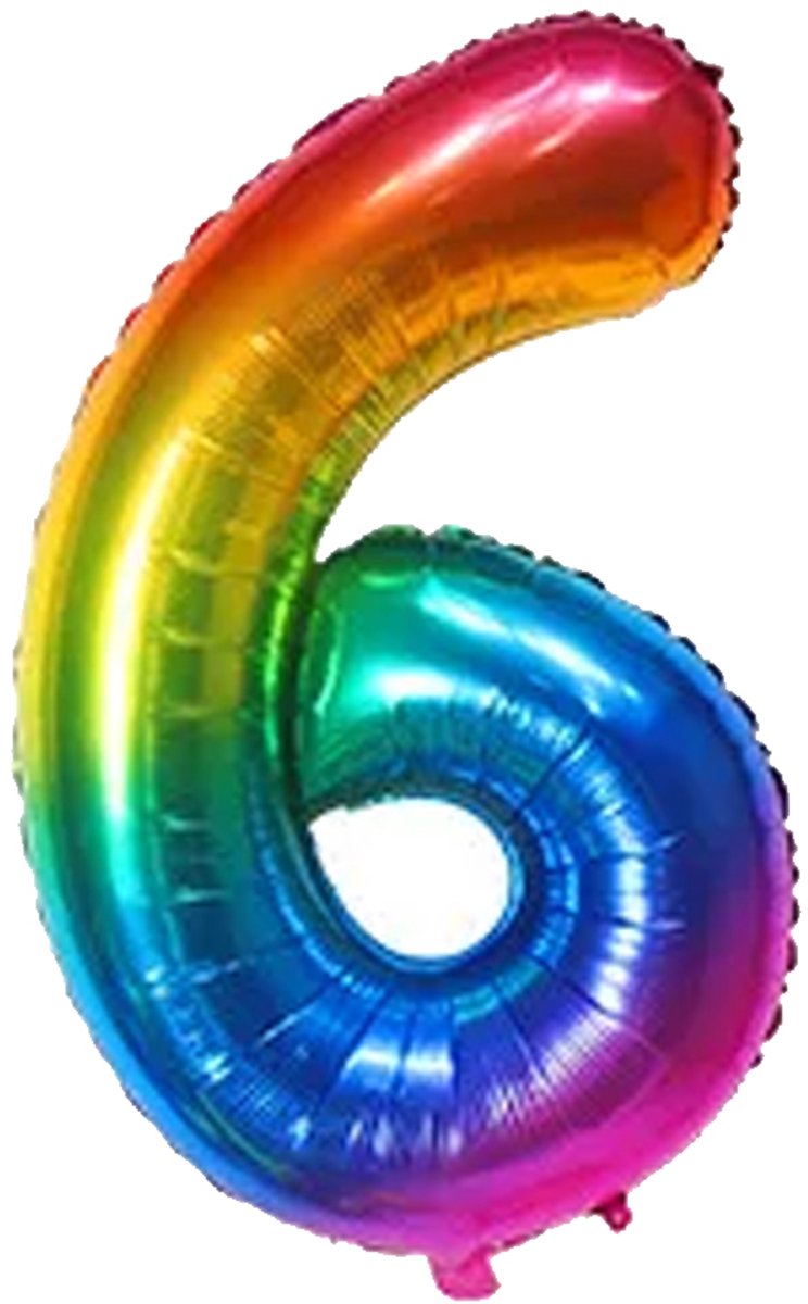 CIJFER BALLON 6 MULITCOLOR 86CM - NUMMER BALLON 6 - VERJAARDAG BALLON 6