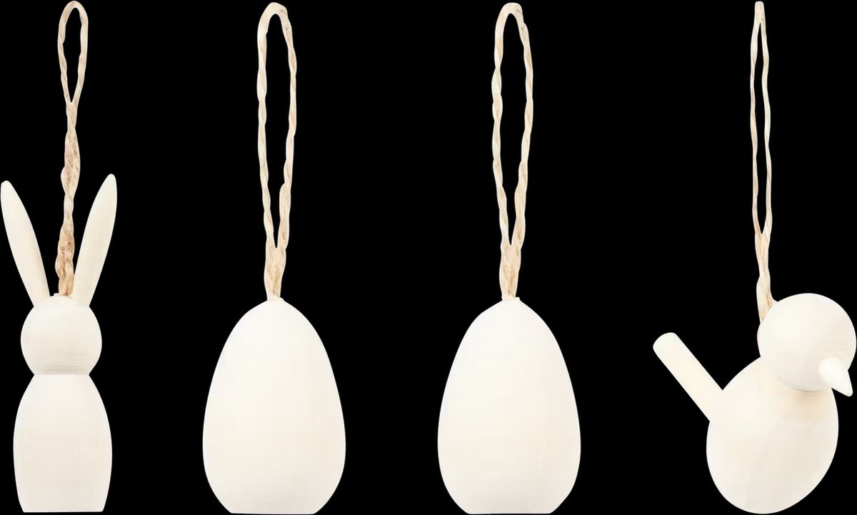 Houten haasje en eieren 5-delig - hanger - paastak - paasdecoratie