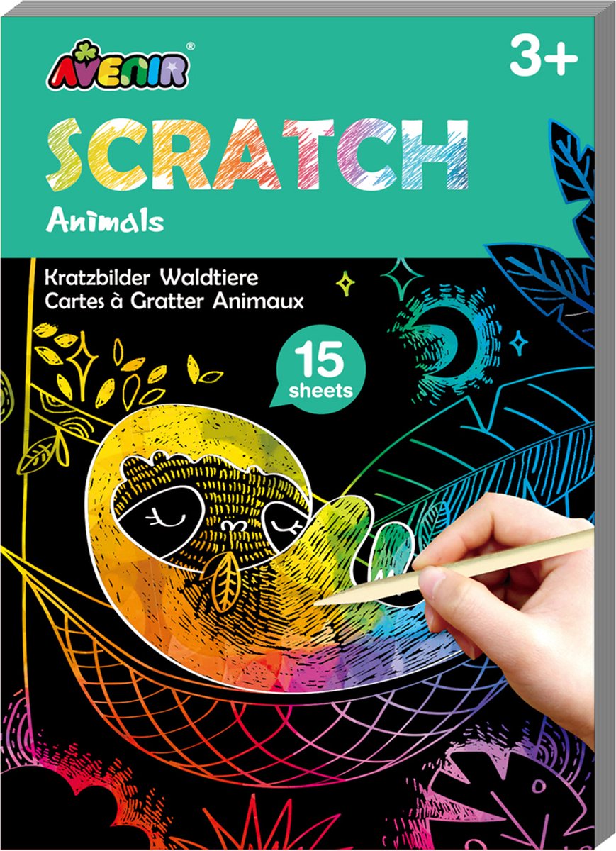 Avenir Scratch: MINI BOOK / WILDE DIEREN 10x0.5x14cm, 15 stuks, 3+