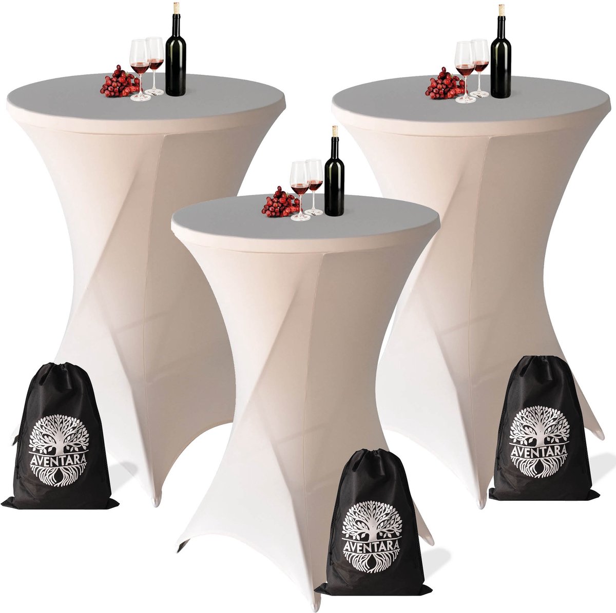 Statafelrok Champagne / Beige x 3 – ∅80-85 x 110 cm – Luxe Statafelhoes Extra Dik – Stretch Stof – 3 Stuks Inclusief Opbergtas – Ideaal voor Bruiloften, Feest, Bruiloft en Cocktailparty’s