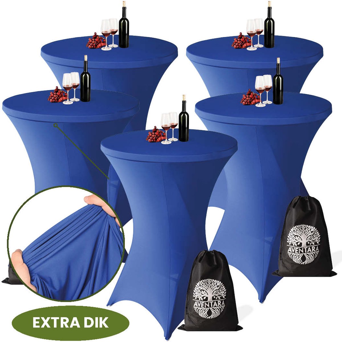 Statafelrok Donker Blauw x 5 – ∅80-85 x 110 cm met Opbergtas – Statafelhoes Stretch Stof – Kras- en Vouwvrije Statafel Rok Extra Dik – Sta Tafelrok 5 Stuks – Statafelhoezen Voor Horeca, Evenementen, Feest, Bruiloft en Partijen