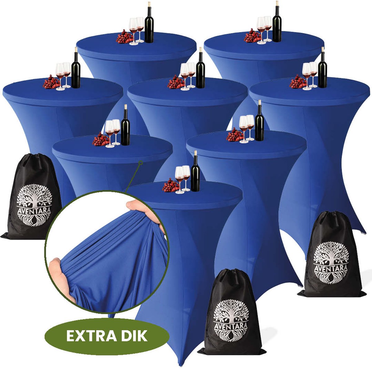 Statafelrok Donker Blauw x 8 – ∅80-85 x 110 cm met Opbergtas – Statafelhoes Stretch Stof – Kras- en Vouwvrije Statafel Rok Extra Dik – Sta Tafelrok 8 Stuks – Statafelhoezen Voor Horeca, Evenementen, Feest, Bruiloft en Partijen