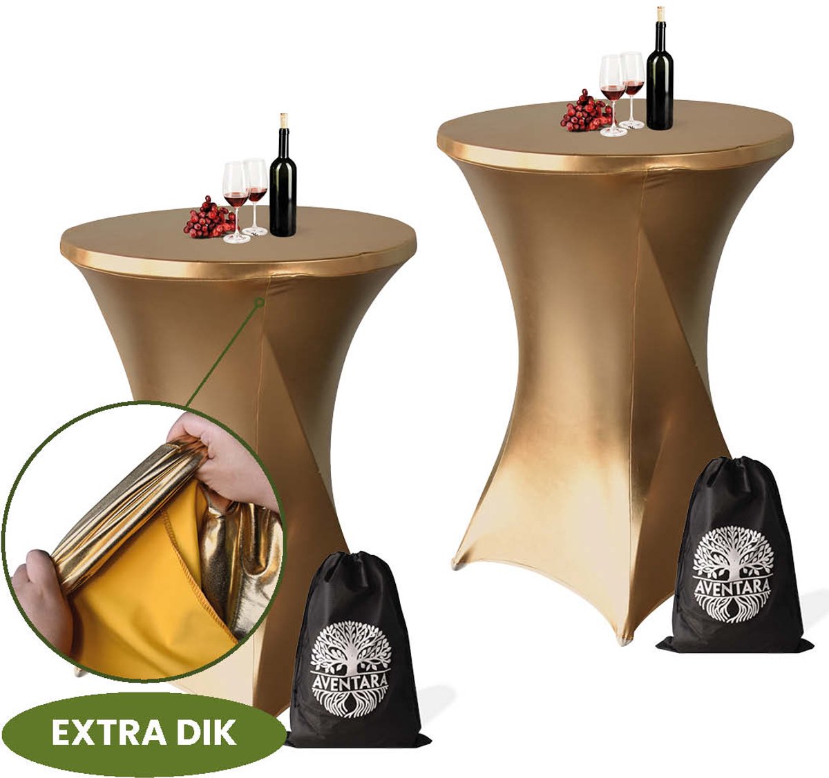 Statafelrok Goud x 2 – ∅80-85 x 110 cm – Premium Stretch Stof – Extra Dikke Kras- en Kreukvrije Hoes – Statafelhoes Inclusief Opbergtas – Statafelrokken Geschikt voor Horeca, Recepties en Evenementen - Gouden artikelen
