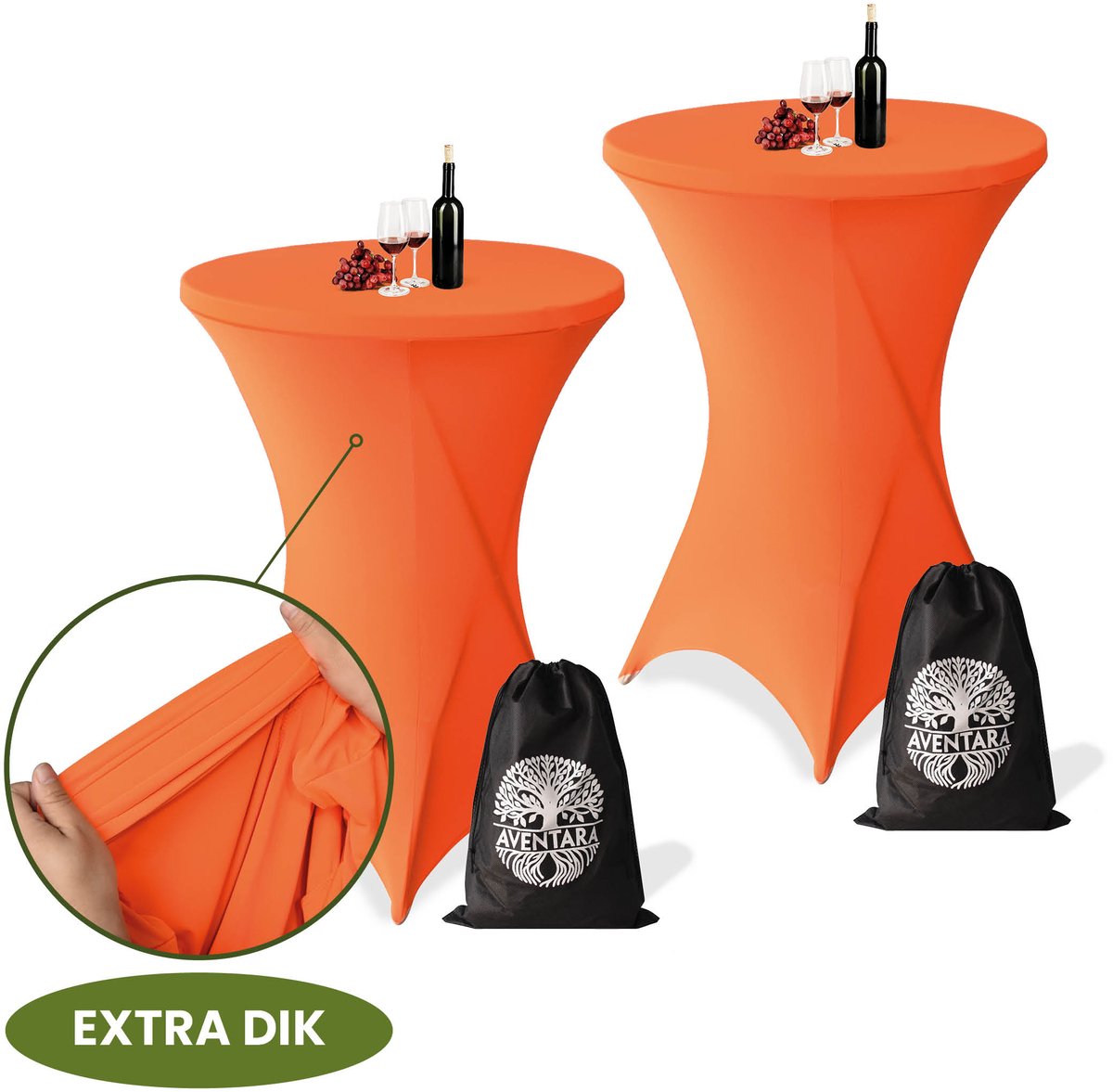 Statafelrok Oranje x 2 – ∅80-85 x 110 cm – Premium Stretch Stof – Extra Dikke Kras- en Kreukvrije Hoes – Statafelhoes Inclusief Opbergtas – Statafelrokken Geschikt voor Horeca, Recepties en Evenementen
