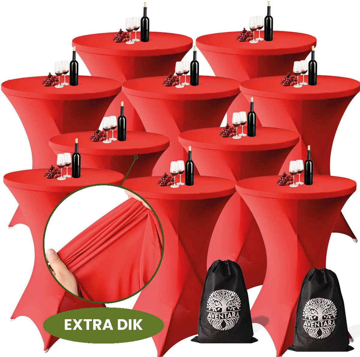 Statafelrok Rood x 10 – ∅80-85 x 110 cm met Opbergtas – Statafelhoes Stretch Stof – Kras- en Vouwvrije Statafel Rok Extra Dik – Rode Sta Tafelrok 10 Stuks – Statafelhoezen Voor Horeca Evenementen Feest Bruiloft Partijen