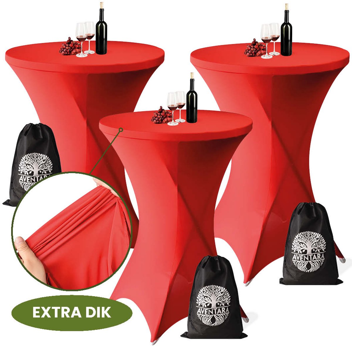 Statafelrok Rood x 3 – ∅80-85 x 110 cm met Opbergtas – Statafelhoes Stretch Stof – Kras- en Vouwvrije Statafel Rok Extra Dik – Sta Tafelrok 3 stuks – Rode Statafelhoezen Voor Horeca, Evenementen, Feest, Bruiloft en Partijen