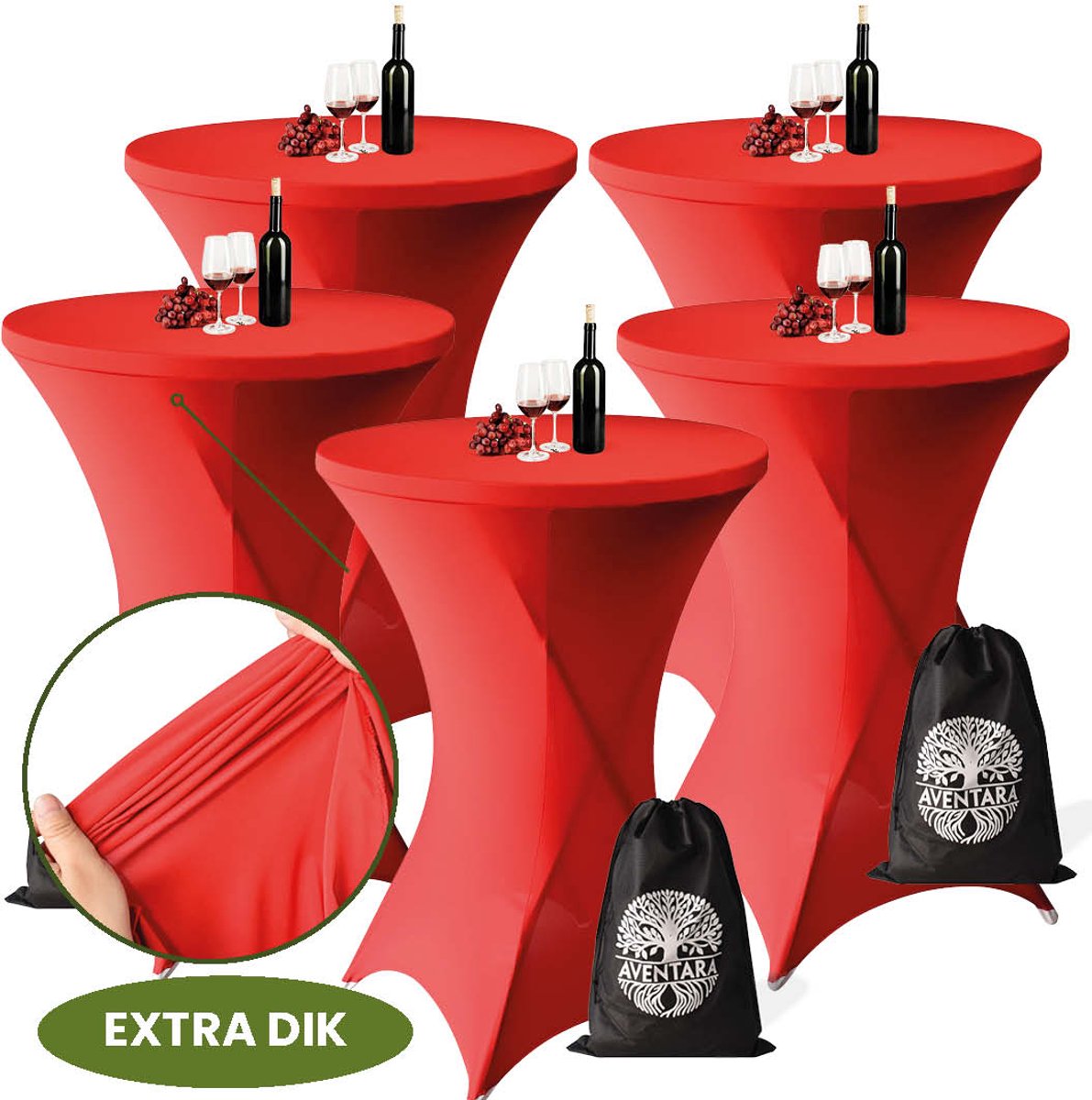 Statafelrok Rood x 5 – ∅80-85 x 110 cm met Opbergtas – Statafelhoes Stretch Stof – Kras- en Vouwvrije Statafel Rok Extra Dik – Rode Sta Tafelrok 5 Stuks – Statafelhoezen Voor Horeca Evenementen Feest Bruiloft Partijen