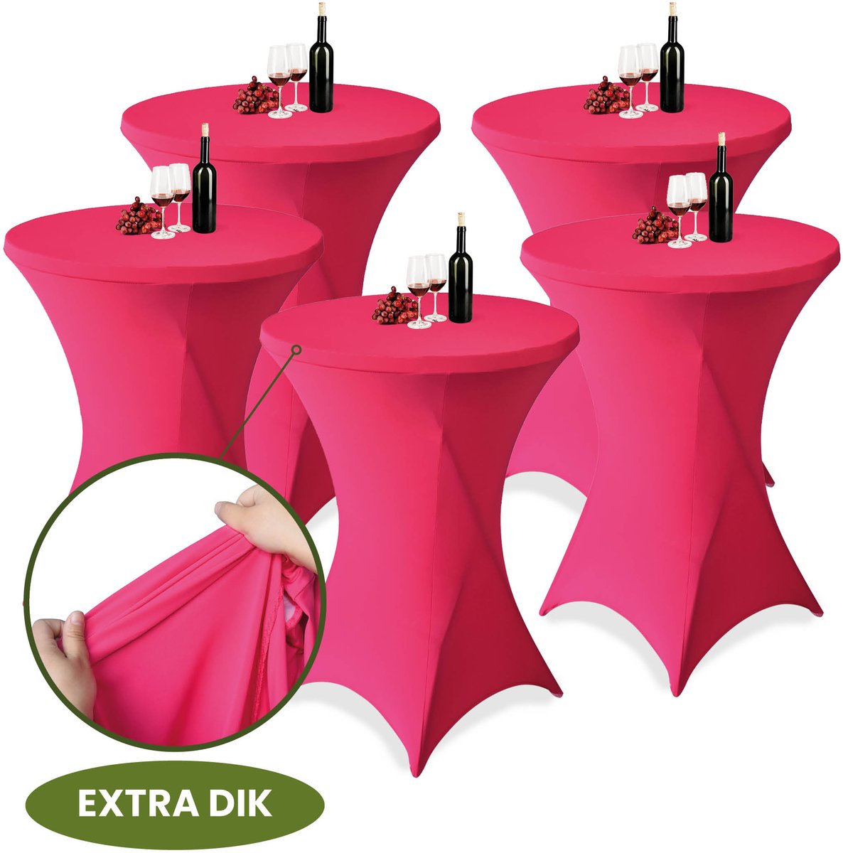Statafelrok Roze x 5 – ∅80-85 x 110 cm met Opbergtas – Statafelhoes Stretch Stof – Kras- en Vouwvrije Statafel Rok Extra Dik – Sta Tafelrok - 5 Stuks – Statafelhoezen Voor Horeca, Evenementen, Feest, Bruiloft en Partijen