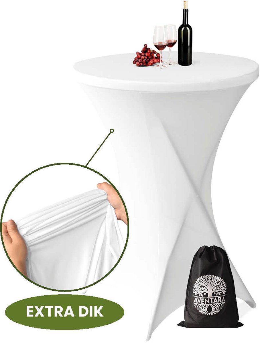 Statafelrok Wit x 1 – ∅80-85 x 110 cm – Luxe Extra Dikke Stretch Stof – Inclusief Opbergtas – Kras- en Kreukvrije Statafelhoes – Perfect voor Horeca, Bruiloften en Feesten