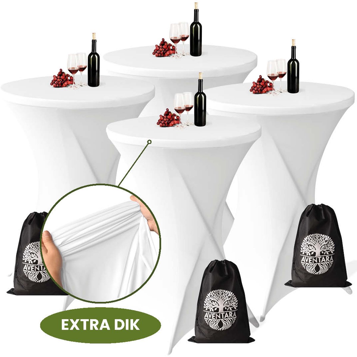 Statafelrok Wit x 4 – ∅80-85 x 110 cm inclusief Opbergtas – Statafelhoes Stretch Stof – Kras- en Vouwvrije Tafelhoezen Extra Dik – Sta Tafelrok – Statafelhoezen Voor Horeca, Evenementen, Feest, Bruiloft en Partijen