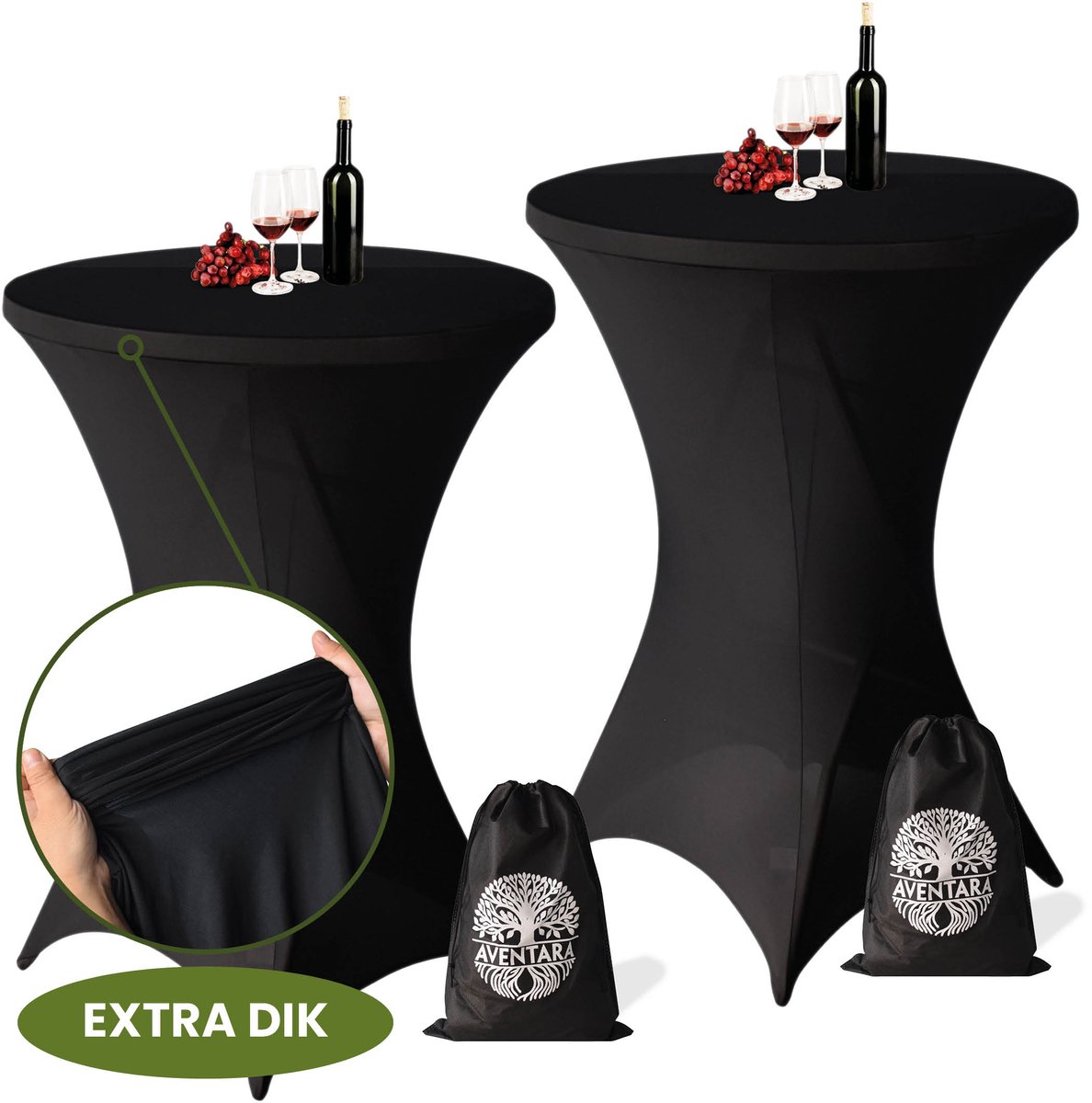 Statafelrok Zwart x 2 – ∅80-85 x 110 cm – Premium Stretch Stof – 2 Stuks Extra Dikke Kras- en Kreukvrije Hoes – Statafelhoes Inclusief Opbergtas – Statafelrokken Geschikt voor Horeca, Recepties en Evenementen