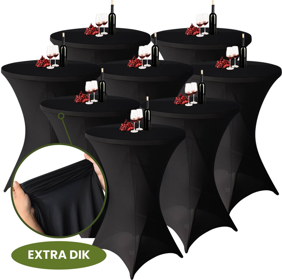 Statafelrok Zwart x 8 – ∅80-85 x 110 cm met Opbergtas – Statafelhoes Stretch Stof – Kras- en Vouwvrije Statafel Rok Extra Dik – Sta Tafelrok - 8 Stuks – Statafelhoezen Voor Horeca, Evenementen, Feest, Bruiloft en Partijen