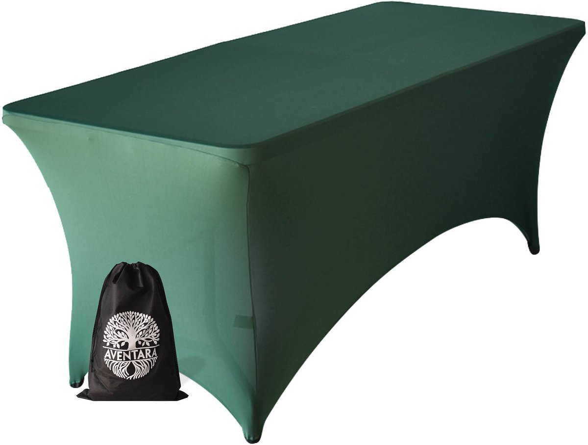 Tafelhoes Donker Groen – 180 x 75 x 75 cm - Extra Dik – Luxe Stretch Hoes Voor Klaptafel, Buffettafel, Partytafel, Tuin- & Campingtafel – Kras- en Kreukvrije Tafel Rok met Opbergtas