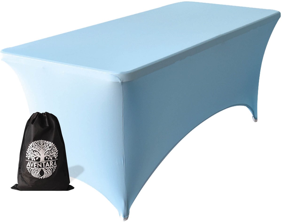Tafelhoes Licht Blauw – 180 x 75 x 75 cm - Extra Dik – Luxe Baby Blauwe Stretch Hoes Voor Klaptafel, Buffettafel, Partytafel, Tuin- & Campingtafel – Kras- en Kreukvrije Tafel Rok met Opbergtas