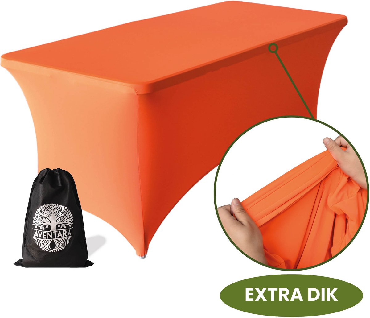 Tafelhoes Oranje – 180-183 x 75 x 75 cm - 2 Jaar Garantie - Extra Dik – Luxe Stretch Hoes Voor Klaptafel, Buffettafel, Partytafel, Tuin- & Campingtafel – Kras- en Kreukvrije Tafel Rok Hoes met Opbergtas