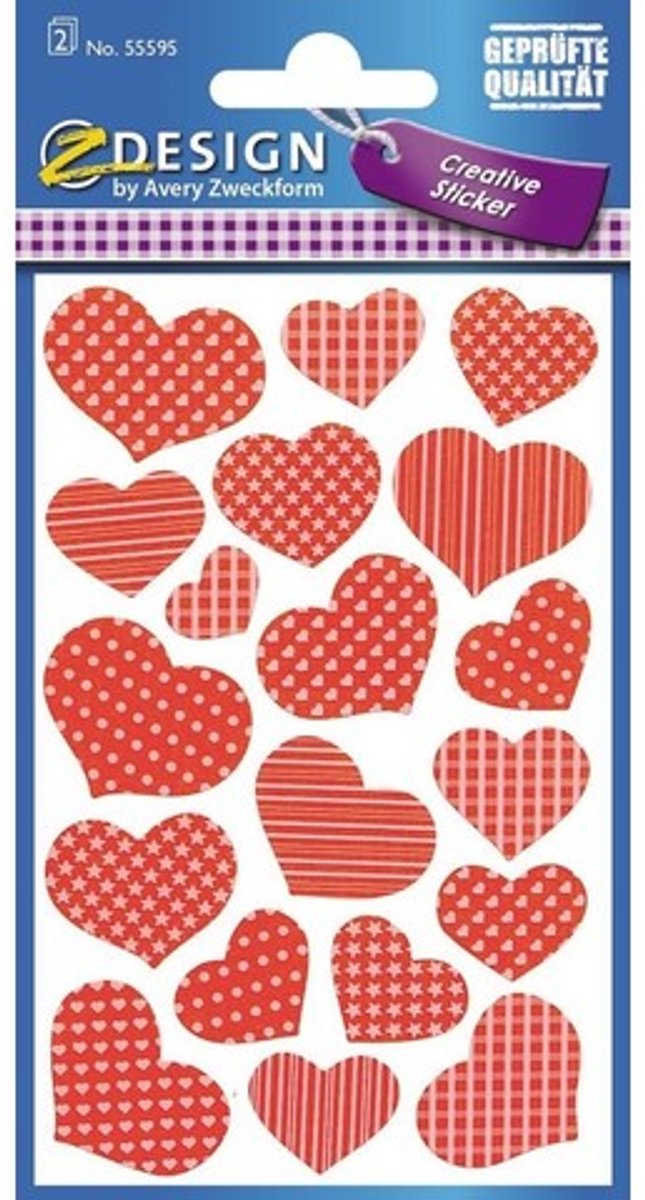 Avery Stickervel Hartjes 7,6 X 12 Cm Papier Rood 19-delig