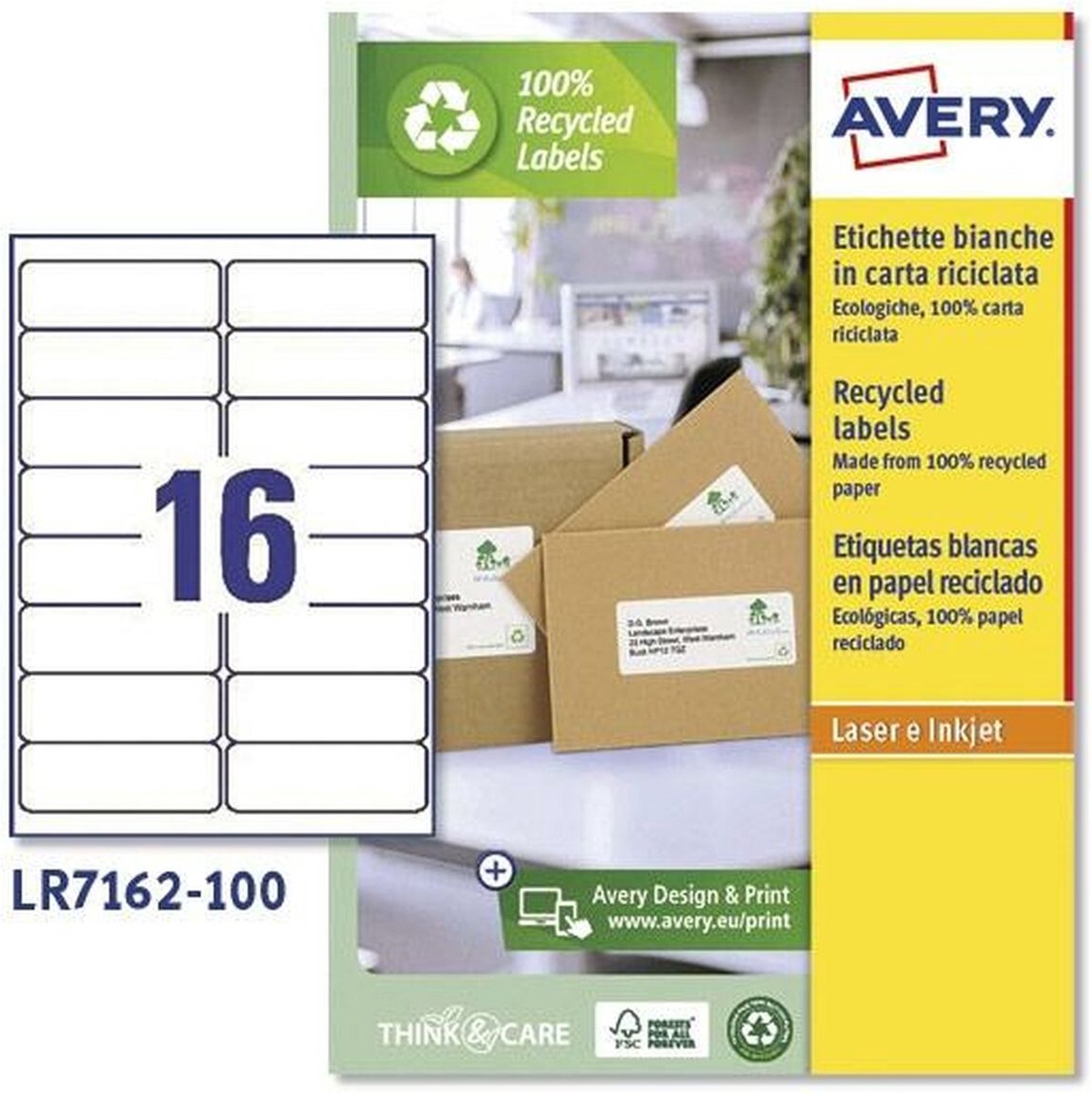 Etiket avery lr7162-100 99.1 x 33.9 mm 1600 st recy