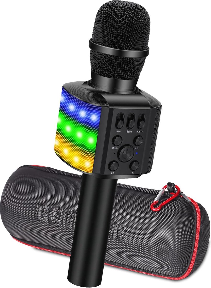 Karaoke Microfoon Set met Knipperende Kleurrijke LED-lampen - Draadloos en Oplaadbaar - Inclusief USB- en AUX-kabel - Karaoke Machine voor Volwassenen - Versterk je Zangtalent met deze Karaoke Set