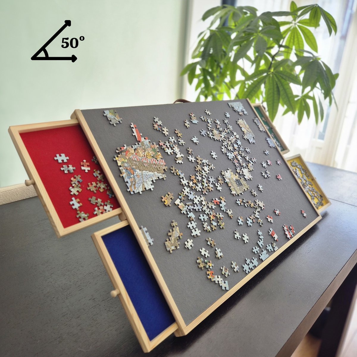 AYOO Puzzelbord - Portapuzzle - Puzzelplaat - Verstelbaar Puzzelbord - Puzzelbord met opbergsysteem - Puzzelplank - Puzzel bord - Puzzelbord 1000 stukjes - Puzzeltafel - Puzzelplank