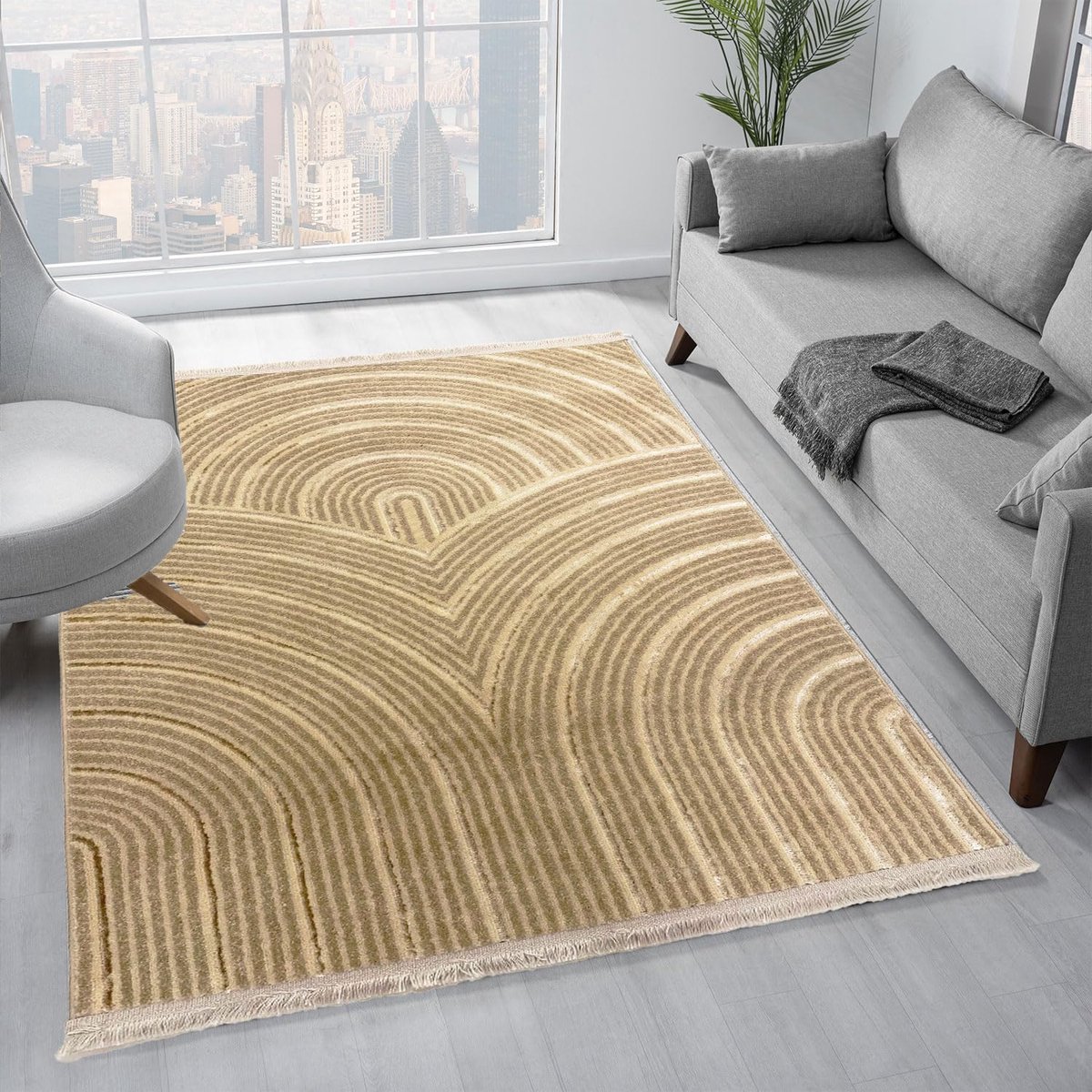 Azomor® Elegante beige vloerkleed met boho design en 3D hoog-laag effect