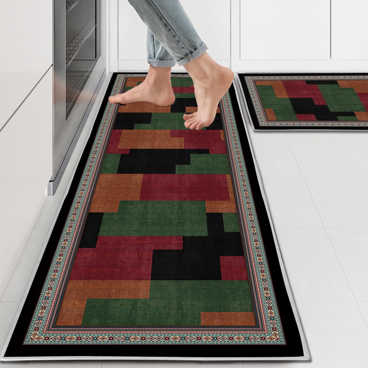 Azomor® Set van twee wasbare en vochtabsorberende keukenmatten met antislip