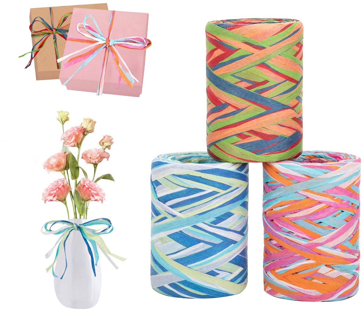  ® Veelzijdig veelkleurig bastlint voor geschenkverpakkingen en feestdecoratie