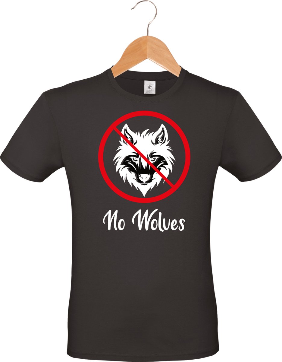 Mijncadeautje - Protest T-shirt - unisex - zwart - anti wolf - wolvenaanval - wolf in Nederland - opdruk in rood en wit - No Wolves - maat 3XL