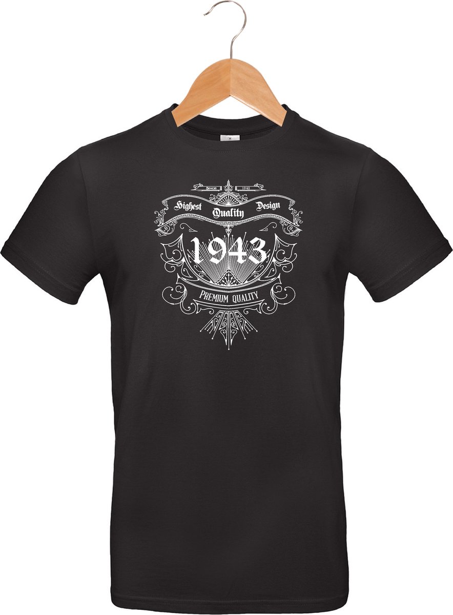 1943 - Classic - Vintage - Premium Quality - T-shirt - 100% katoen - leeftijd - geboortejaar - verjaardag en feest - cadeau - kado - unisex - zwart - maat M