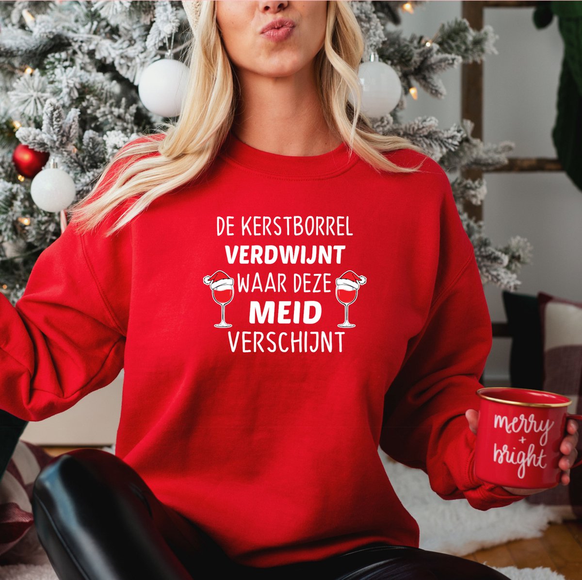 De kerstborrel verdwijnt waar deze meid verschijnt- Foute kersttrui- Rood- Maat 3XL