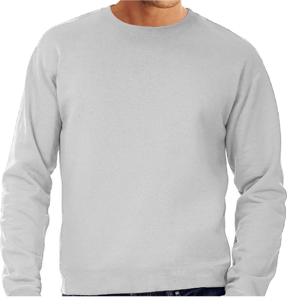 Grote maten sweater / sweatshirt trui grijs met ronde hals voor heren - grijze - basic sweaters XXXL
