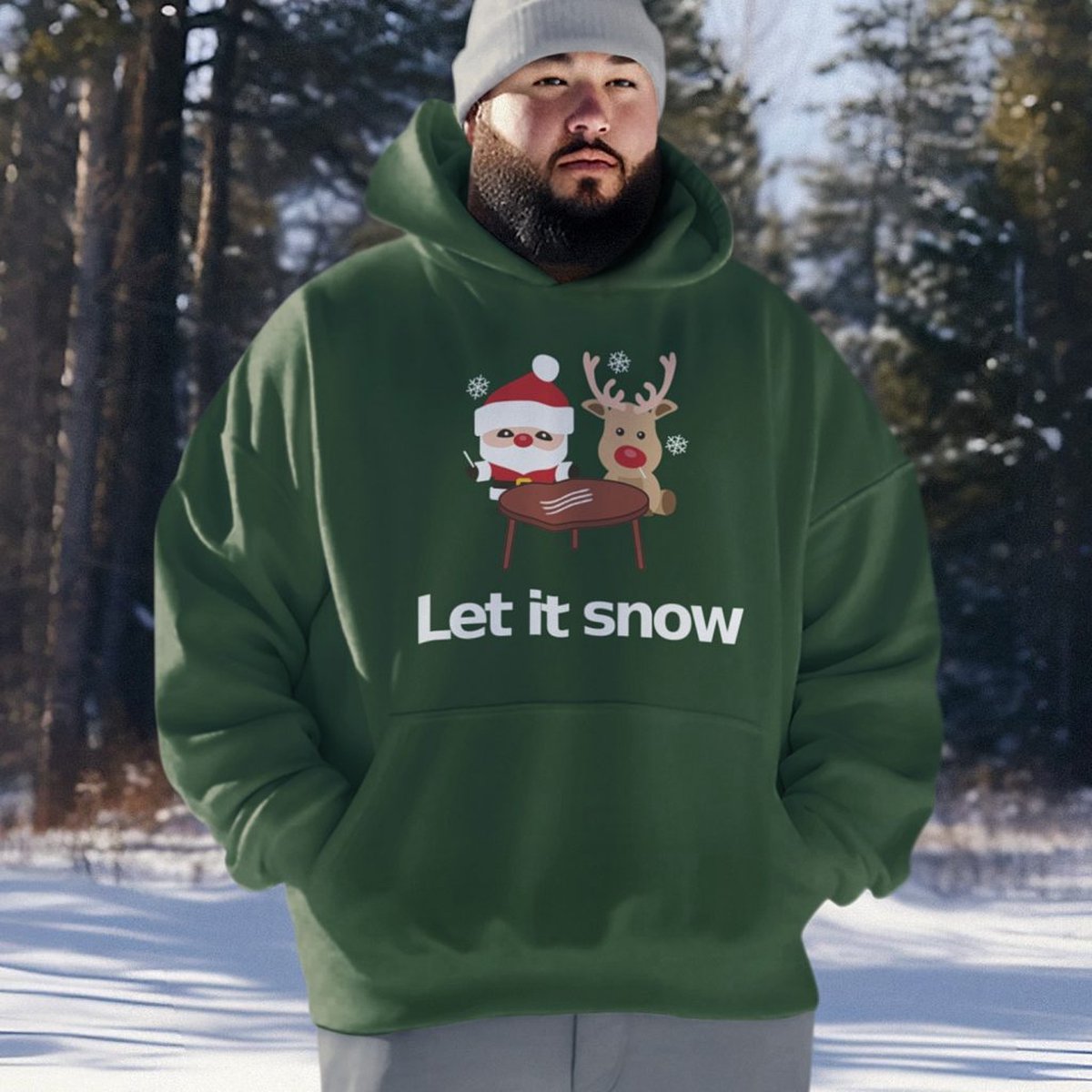 Lekker Waus Foute Kerst Hoodie Groen - Let It Snow - Maat S - Kerst Outfit Dames & Heren