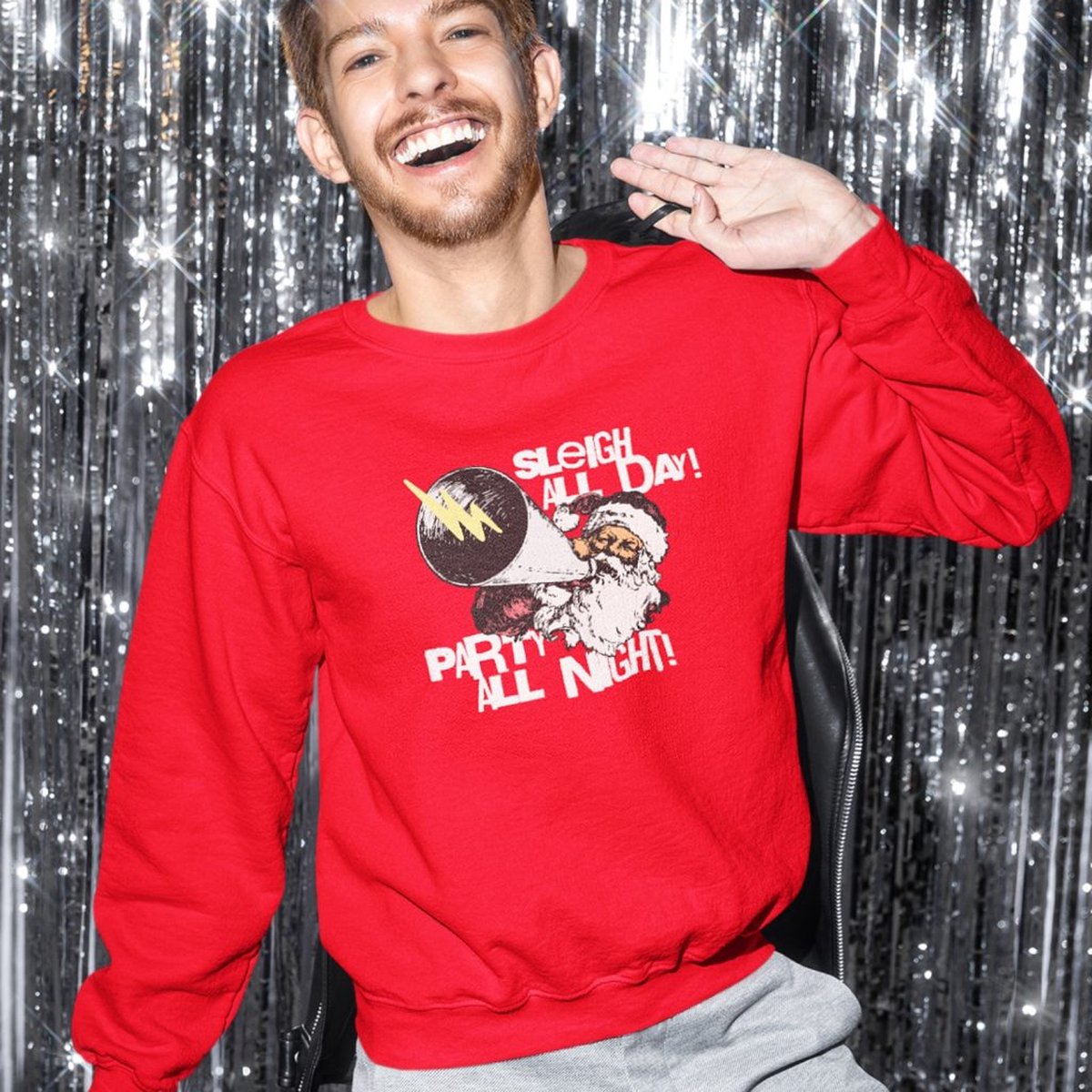 Lekker Waus Foute Kersttrui Rood - Sleigh All Day Party All Night - Maat XL - Kerst Outfit Dames & Heren