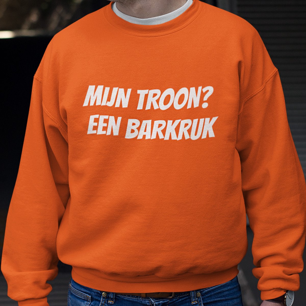Oranje Koningsdag Sweater Mijn Troon? Een Barkruk - MAAT S - Feestkleding & Carnavalskleding
