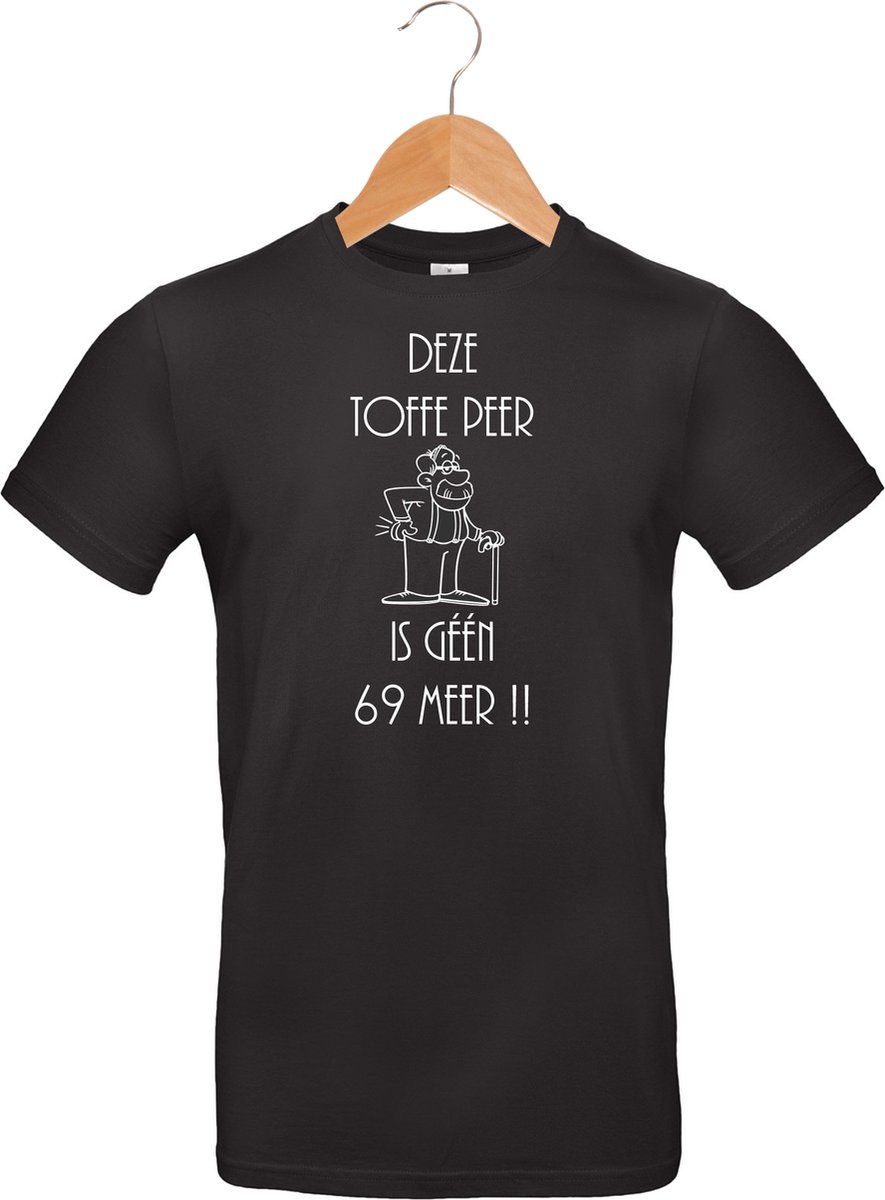 mijncadeautje - T-shirt unisex - zwart - Deze toffe peer, is geen 69 meer - maat L