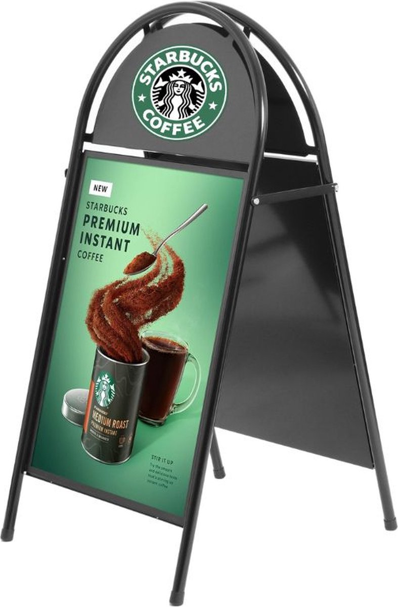 Stoepbord dubbelzijdig A1 staal zwart / posterformaat 59,4 x 84,1 cm A1 / klantenstopper / sandwichbord / waterdicht