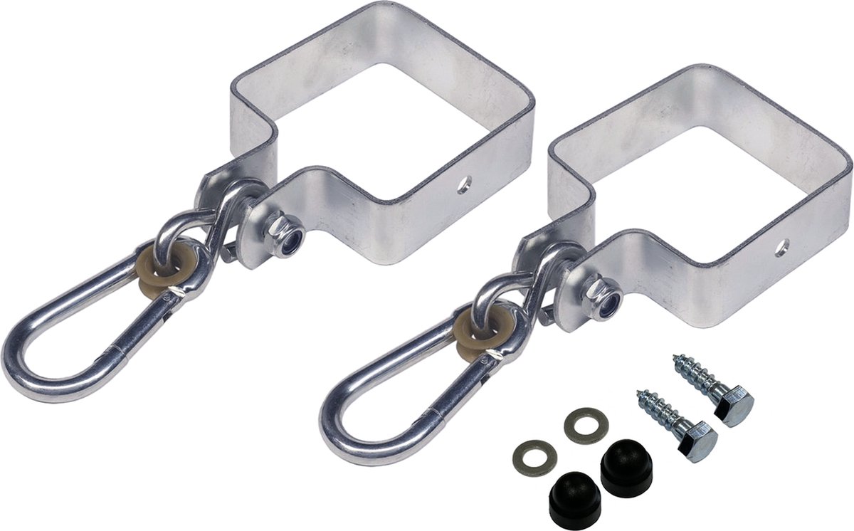 2 Stuks Schommelhaken vierkant met karabijnhaak 118mm