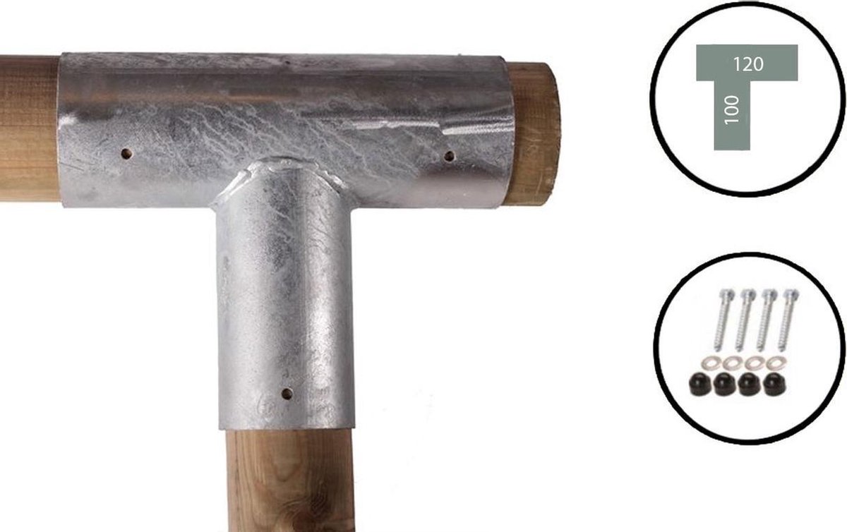 Hoekverbinding Recht voor Ronde paal 120x100 mm Verzinkt Extra lange Horizontale buis