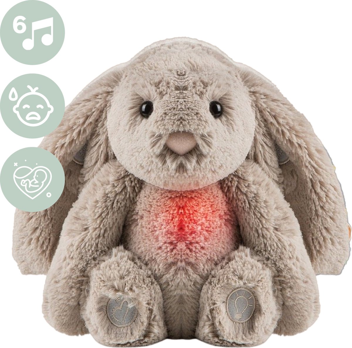 B-care Slaapvriendje Bunny - Hartslag Knuffel - Slaapknuffel Konijn - Baarmoedergeluid - Inclusief Huilsensor - Muziek Knuffel Met Baarmoeder Geluiden - Rood Licht En Ruis Geluid - White Noise Knuffel