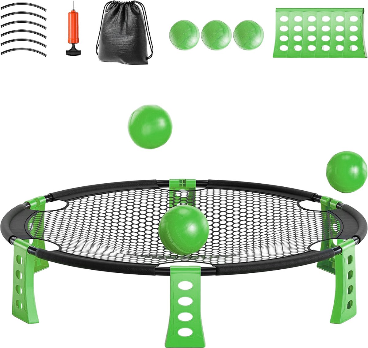 BALORS® Roundball set - Inclusief 3 ballen - Stevig net - Complete set voor Roundnet/Roundball/Spikeballen/Smashball/Bashhball - Outdoor & Indoor - Groen