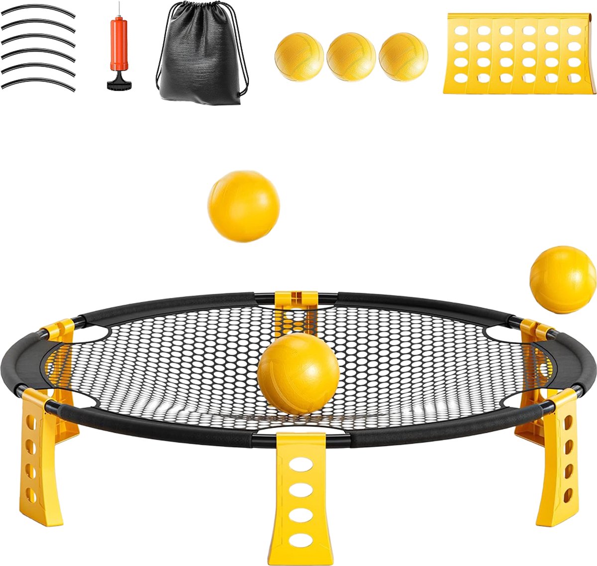 BALORS® Roundball set - Inclusief 3 ballen - Stevig net - Geschikt voor Roundball/Spikeballen/Smashball - Geel