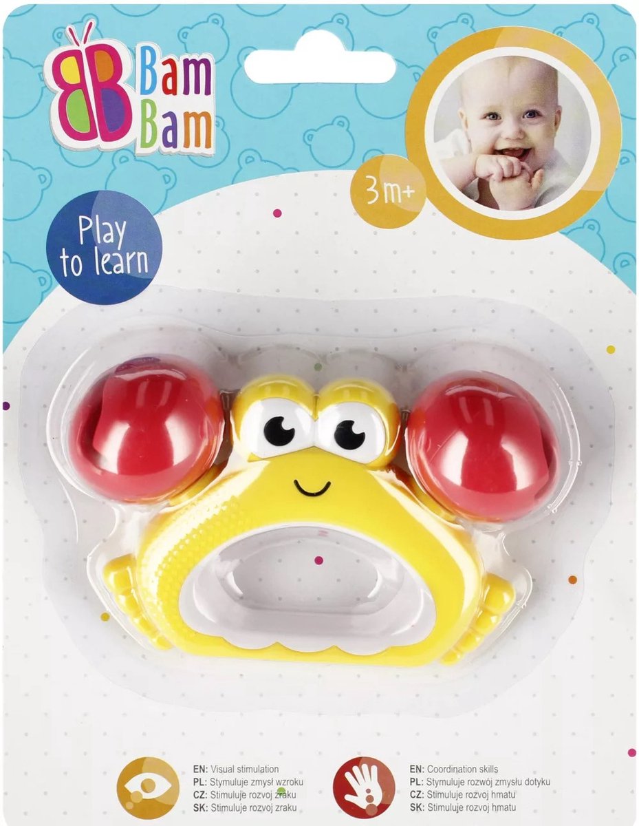 gele krab - baby - rammelaar - bam bam