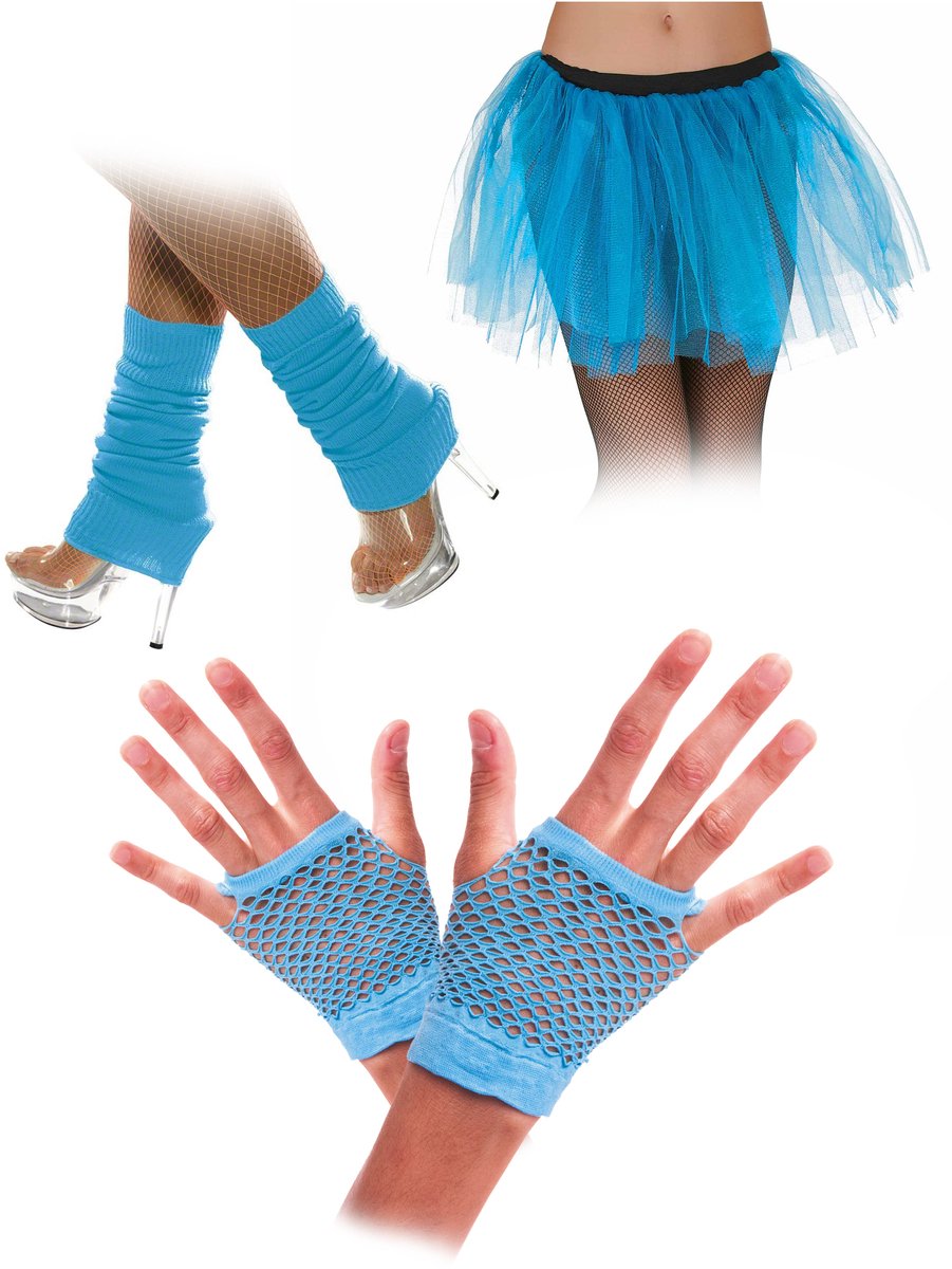 Vegaoo - 80s fluorescerend blauwe accessoireset voor volwassenen