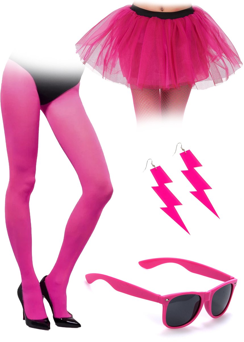 Vegaoo - Fluorescerend roze jaren 80 accessoireset volwassenen