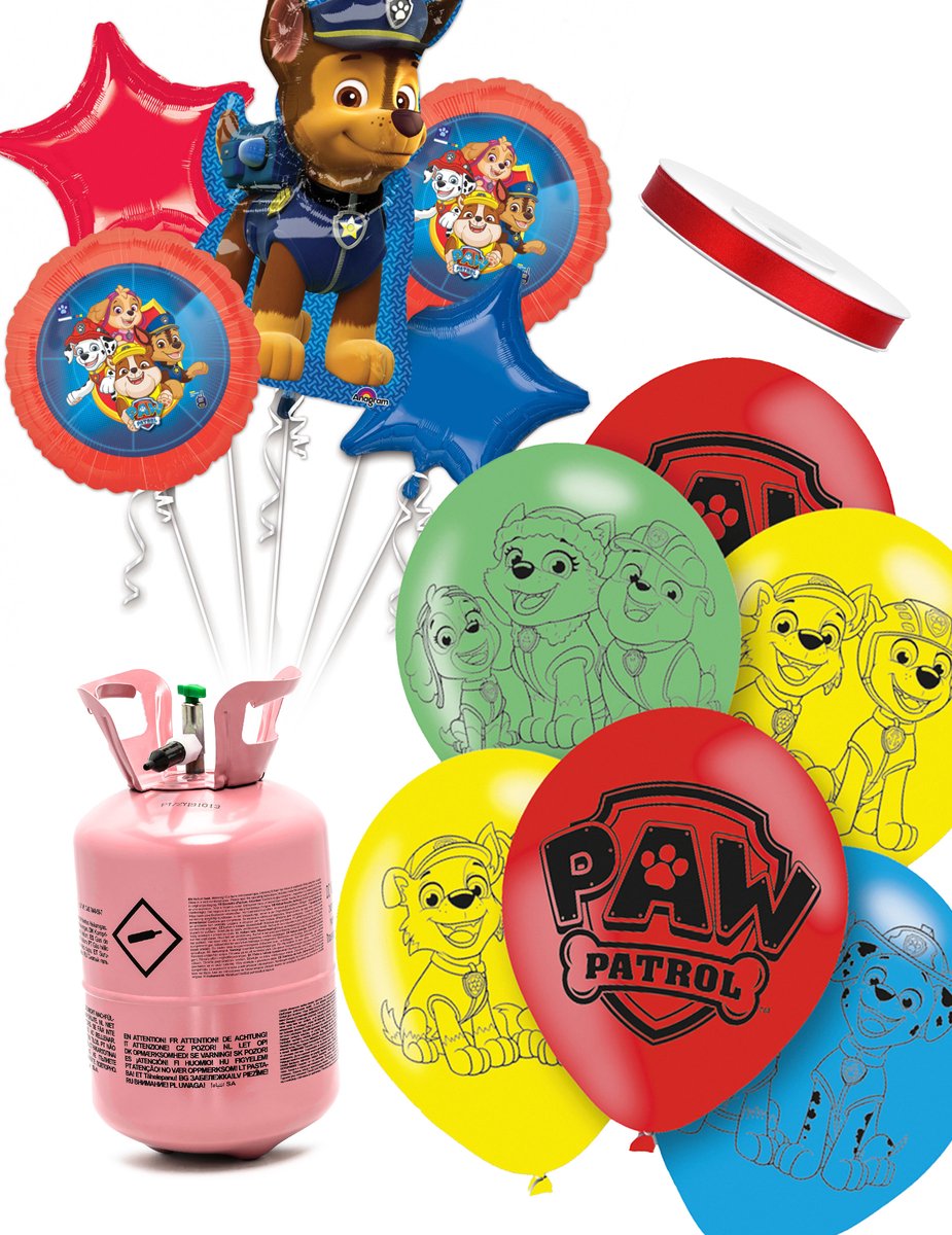 Vegaoo - Heliumfleskit met 11 Patrol ballonnen en lint