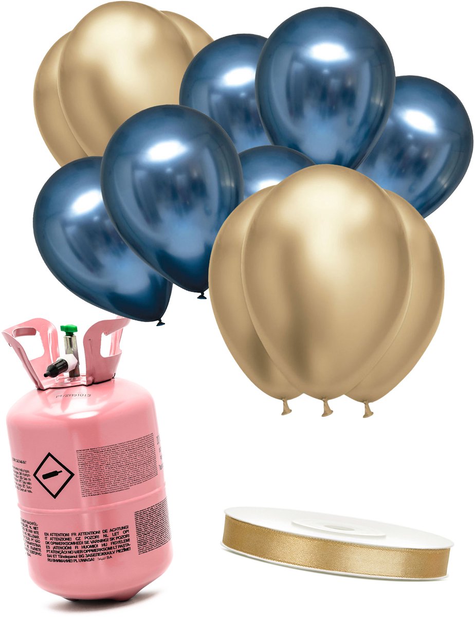 Vegaoo - Heliumflesset 12 ballonnen blauw-goud