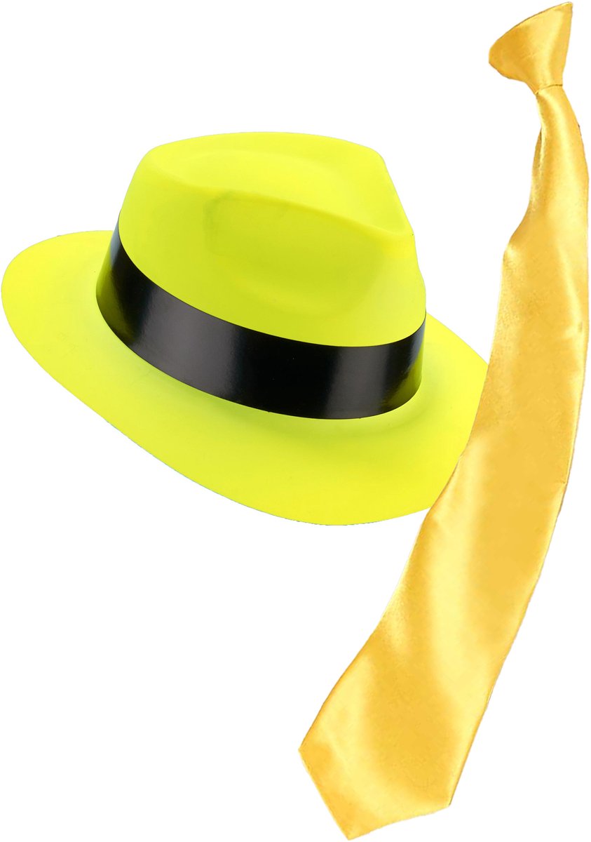 Vegaoo - Neon gele hoed en stropdas accessoireset voor volwassenen