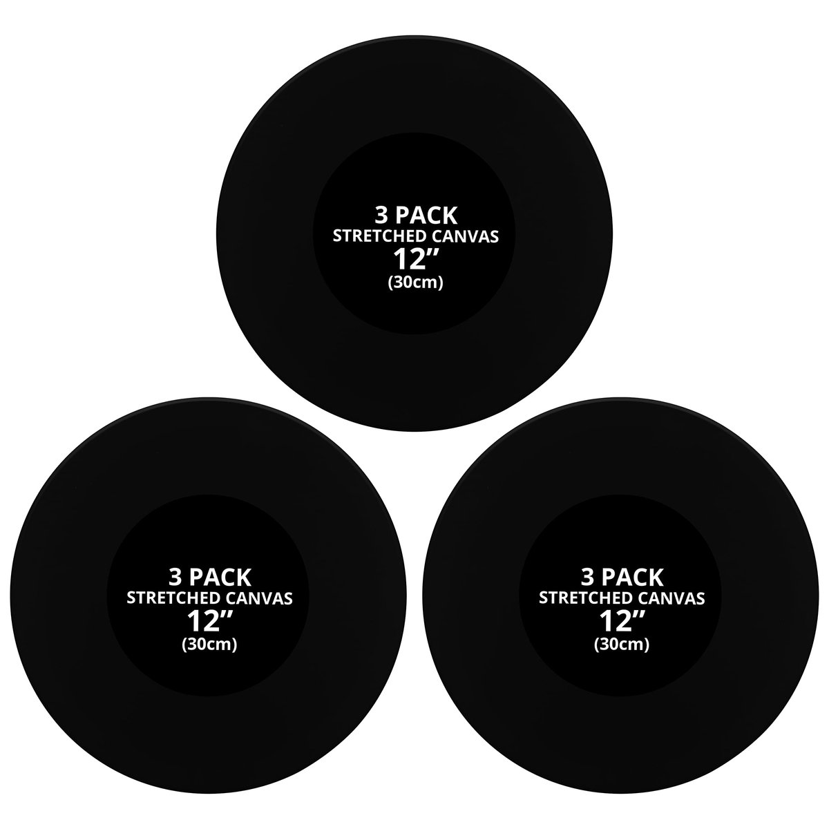 Belle Vous 3 Pak Zwart Rond Blank Canvas - 30 cm Diameter - Voorgerekt Cirkel Canvas Paneel Borden - Geschikt voor Acryl en Olieverf, maar ook voor Schetsen en Tekenen