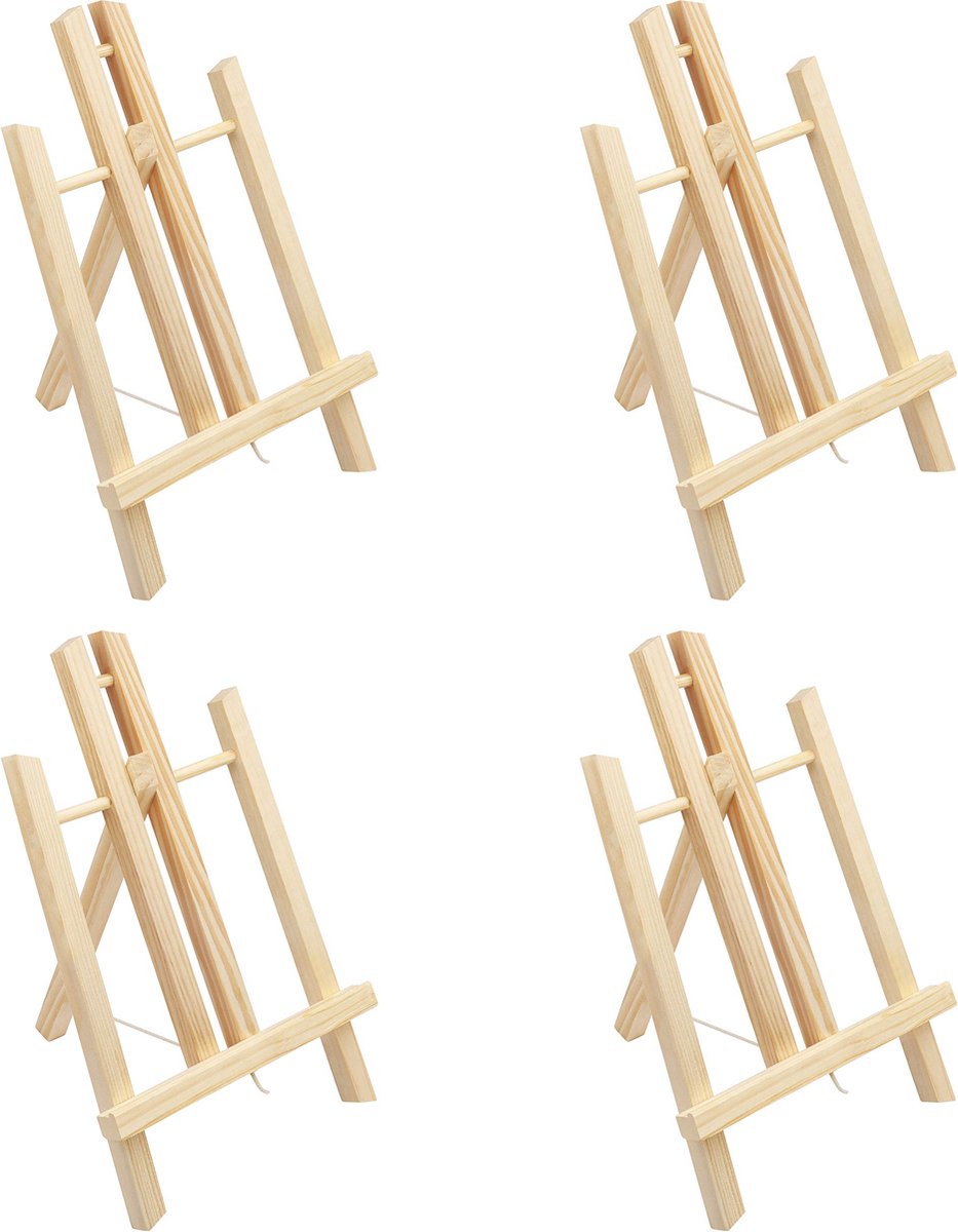 Belle Vous Houten Tafeltop Kunst Display Ezel (4pak) - 30cm – Kleine Natuurlijk Naaldhouten Driepoot Voor het Vertonen van Schilderijen, Kinderkunst & Hobby en Lijsten