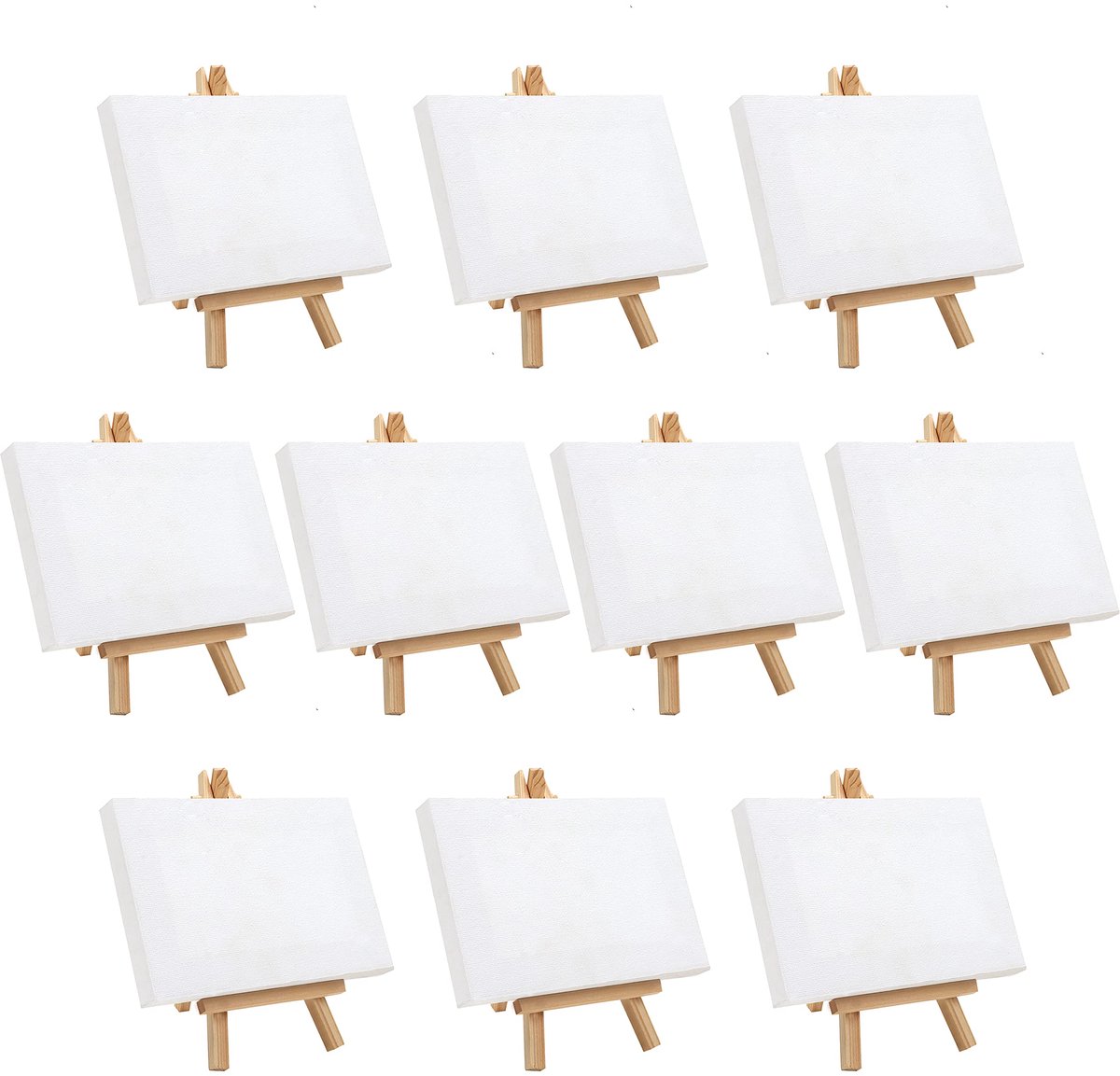Belle Vous Mini Kunst Canvast met Houten Ezel (10 Pak) – H15,5 x B8,9 cm – Voorgerekte en Gegrondverfd Blank Canvas – Tafeltop Ezels Voor Olie en Acrylverf & Tekenen